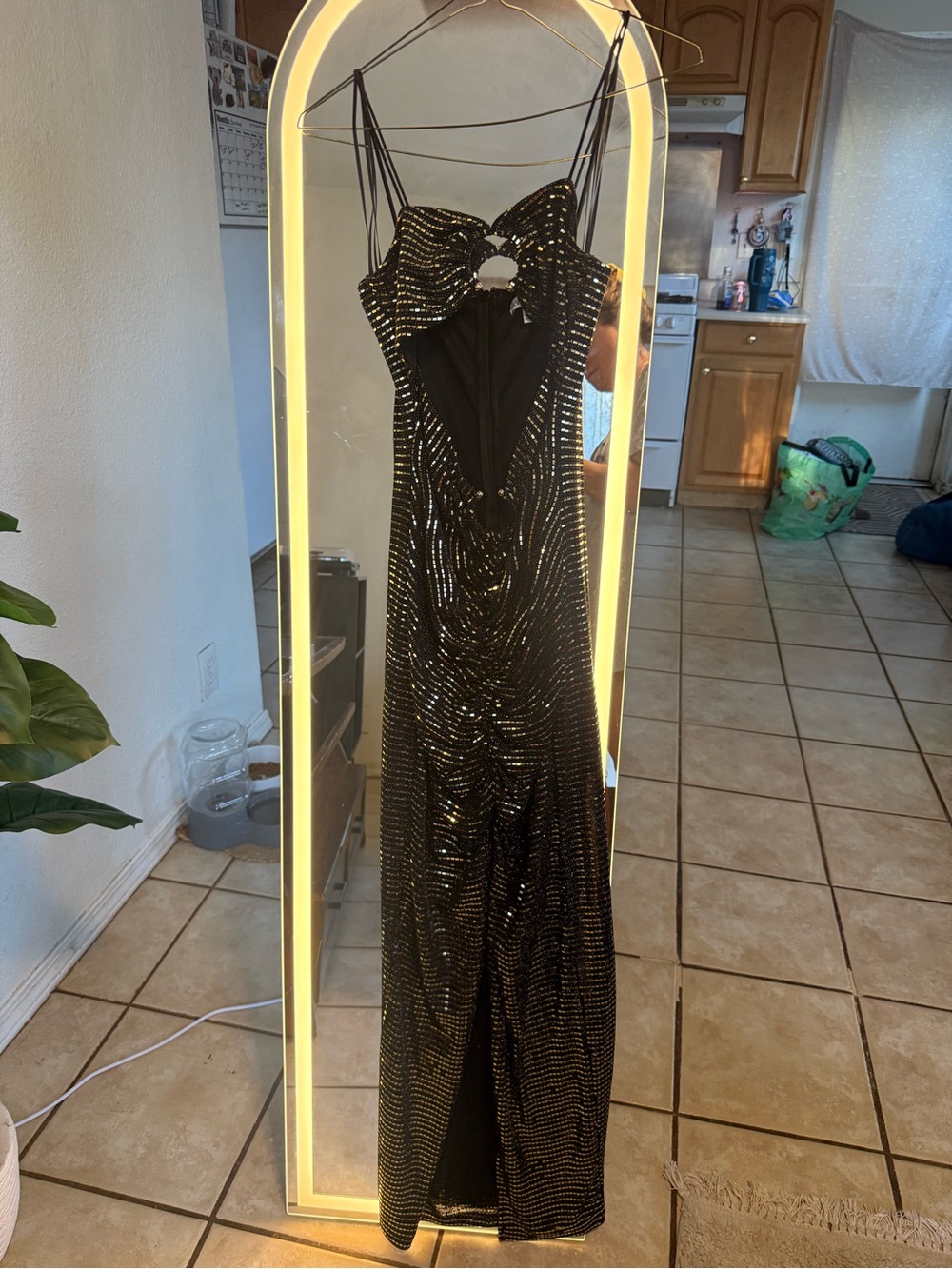 Fashion Nova Black Sequin Cutout Gown with Strappy Shoulders